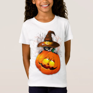 Cute Witch Cat and Pumpkin Halloween Friends T-Shirt