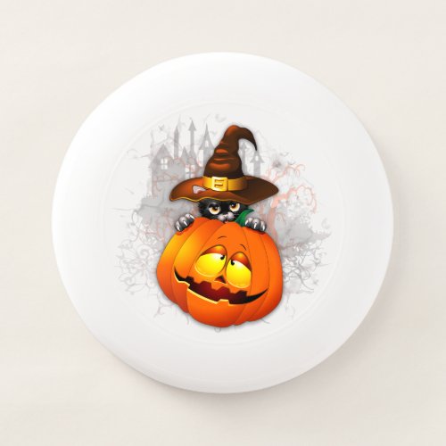 Cute Witch Cat and Pumpkin Halloween Friends Wham_O Frisbee