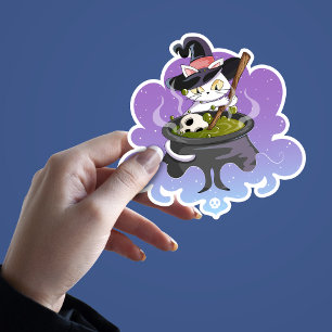 Cute Witch Cat Brewing Potion Halloween Sticker