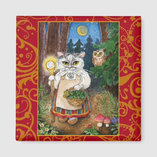 Cute Witch Cat Enchanted Forest magnet