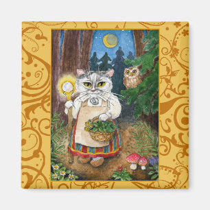 Cute Witch Cat Enchanted Forest spoof magnet