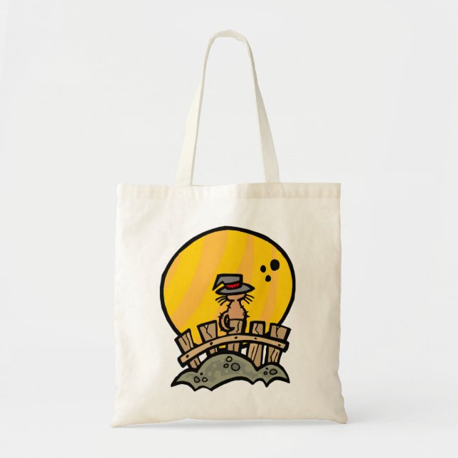Cute Witch Cat on a Fence Tote Bag (Front)