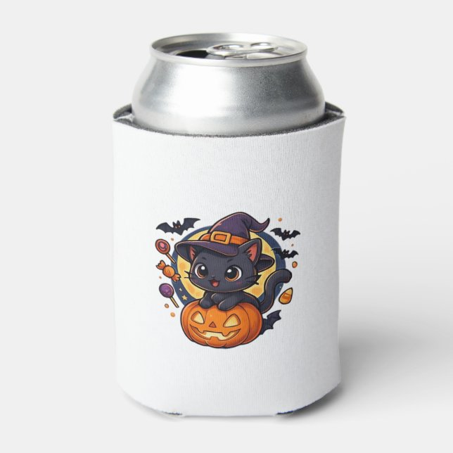 Cute Witch Cat on Pumpkin � Halloween Art Oversize Can Cooler (Can Front)