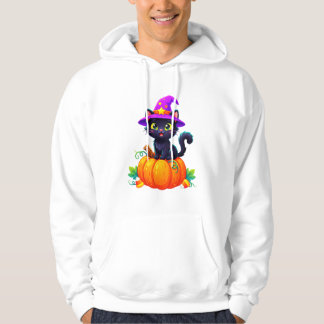 Cute Witch Cat on Pumpkin Hoodie
