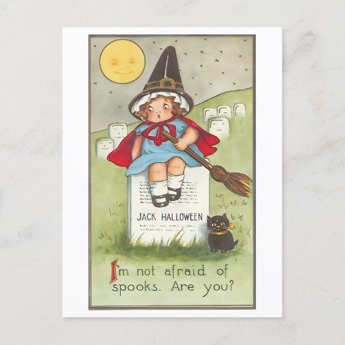 Cute Witch  Cat Vintage Halloween Greeting Postcard