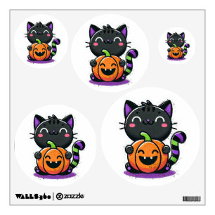 Cute witch cat with a jack'o'lantern - Halloween  Wall Decal
