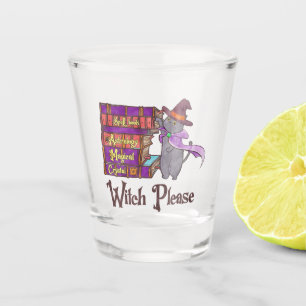 Cute Witch Cat with Books – “Witch Please” Shot Glass