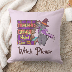 Cute Witch Cat with Books – “Witch Please” Throw Pillow