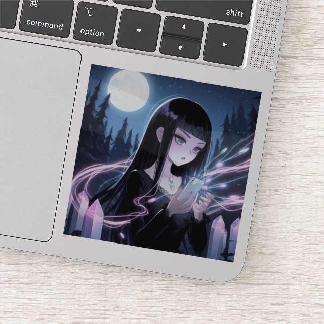 Cute Witch Charging Crystals in Woods Sticker (Detail)