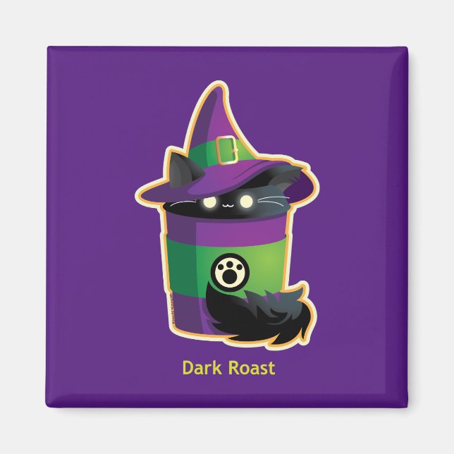 Cute Witch Coffee Black Cat Magnet (Front)