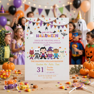 Cute Witch Costume Halloween Party For Kids Invitation