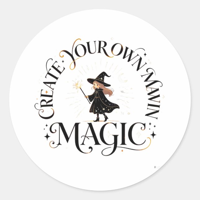 Cute Witch Create Your Own Magic Whimsical Sticker (Front)