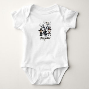Cute Witch, Crow & Skeleton with Full Moon T-Shirt Baby Bodysuit