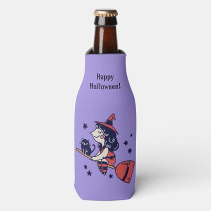 Cute Witch custom name Halloween bottle cooler