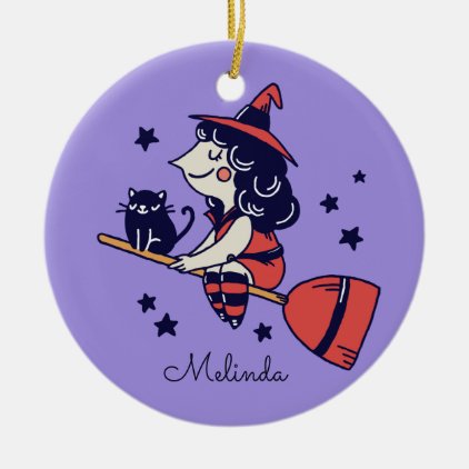 Cute Witch custom name Halloween ornament