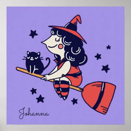 Cute Witch custom name Halloween poster