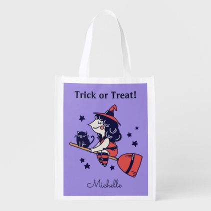 Cute Witch custom name Halloween reusable bag