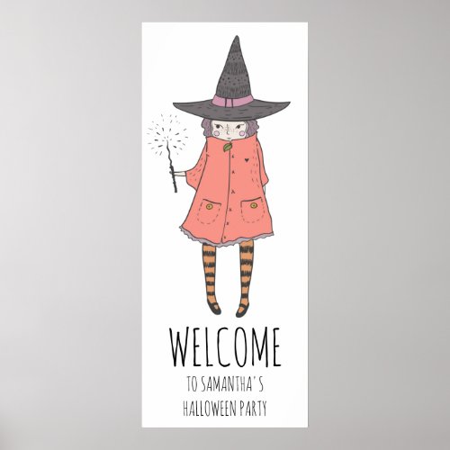 Cute Witch Customized Halloween Party Welcome Poster