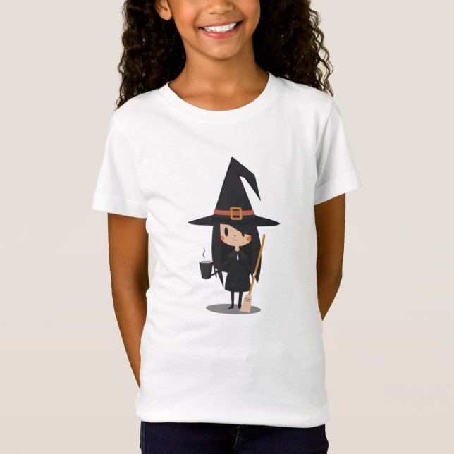 Cute Witch Drinking Coffee T-Shirt (Front)