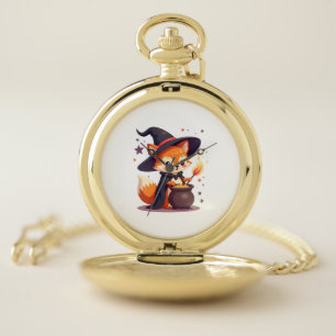Cute Witch Fox � Magical Halloween Animal Tee Pocket Watch