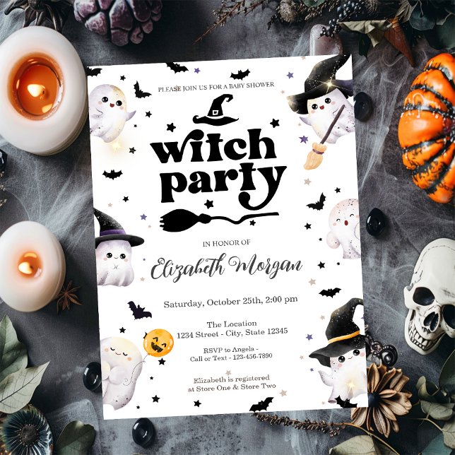 Cute Witch Ghost Party Baby Shower  Invitation (Creator Uploaded)