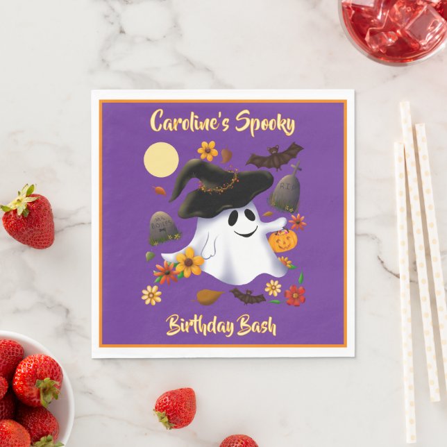 Cute witch ghost trick or treat cemetery napkins (Insitu)
