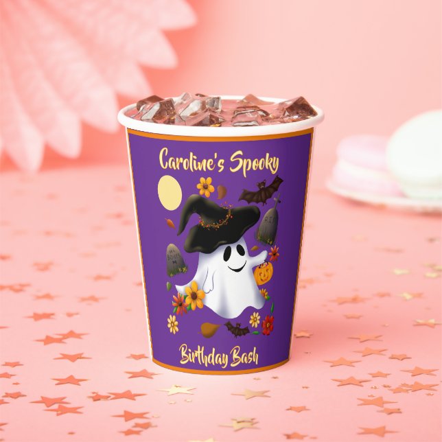 Cute witch ghost trick or treat cemetery paper cups (Insitu)