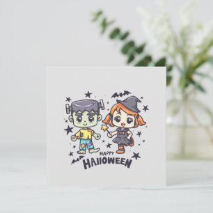 Cute Witch Girl and Mischievous Zombie Boy