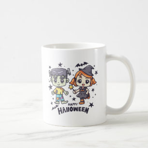 Cute Witch Girl and Mischievous Zombie Boy Coffee Mug