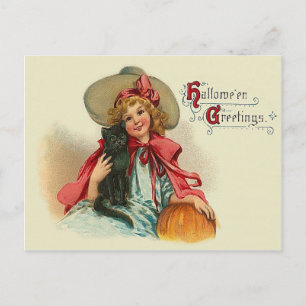 Cute Witch Girl Black Cat Pumpkin Postcard