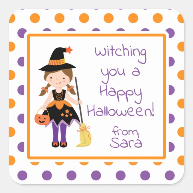Cute Witch Girl Halloween Sticker (Front)