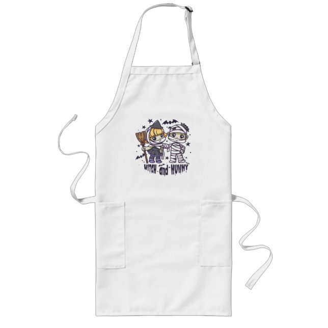 Cute Witch Girl & Mischievous Mummy Boy Long Apron (Front)