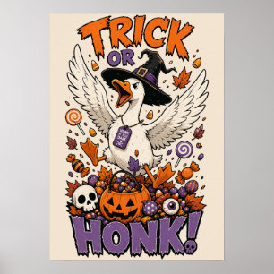 Cute Witch Goose Pumpkin Candy Graphic Poster
