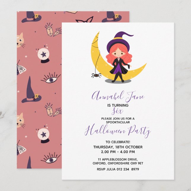 Cute witch Halloween Birthday  Invitation (Front/Back)
