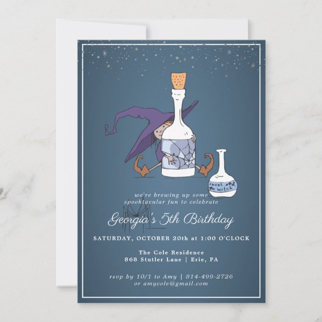 Cute Witch | Halloween Birthday Party Invitation (Front)