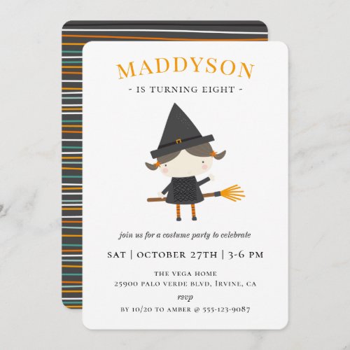 Cute Witch Halloween Birthday Party Invitation