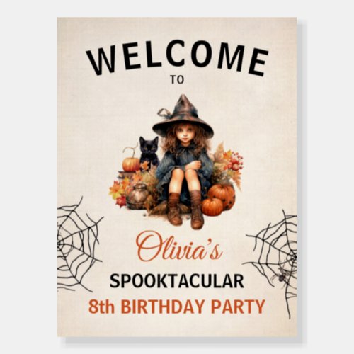 Cute Witch Halloween Birthday Welcome Sign