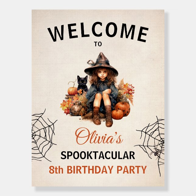 Cute Witch Halloween Birthday Welcome Sign (Front)