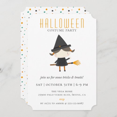 Cute Witch Halloween Costume Party Invitation