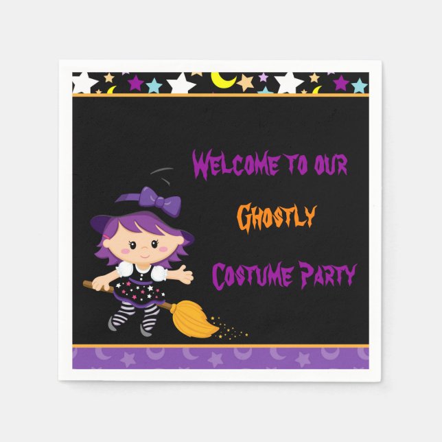 Cute Witch Halloween Costume Party Napkins (Front)