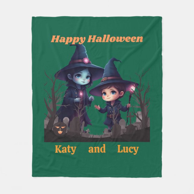 Cute Witch Halloween fleece blanket (Front)
