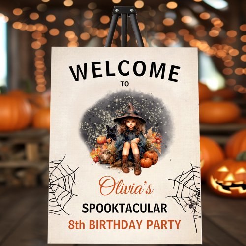 Cute Witch Halloween Girls Birthday Welcome Sign