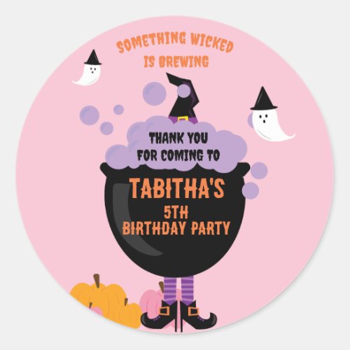 Cute Witch Halloween Kids Birthday Party  Classic Round Sticker