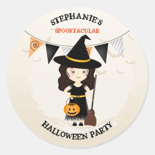 Cute Witch Halloween Party Classic Round Sticker