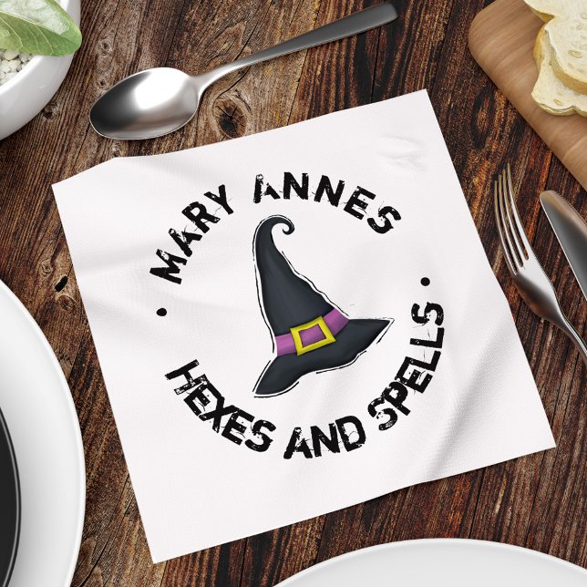 Cute Witch Halloween Party Custom Napkins (Cute Halloween Party Witch Custom Paper Napkins.)