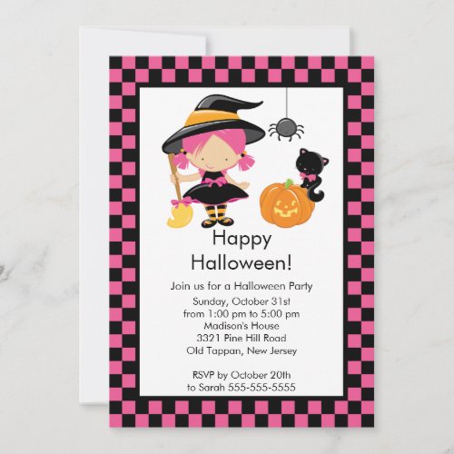 Cute Witch Halloween Party Invitation