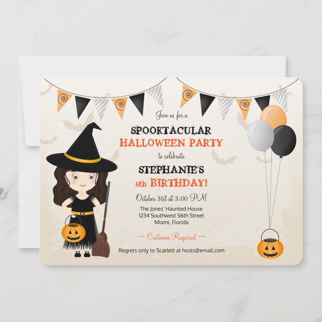 Cute Witch Halloween Party Invitation | Zazzle