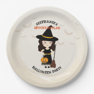 Cute Witch Halloween Party Paper Plates