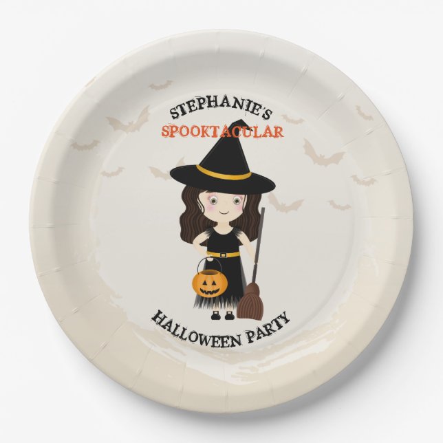 Cute Witch Halloween Party Paper Plates (Front)