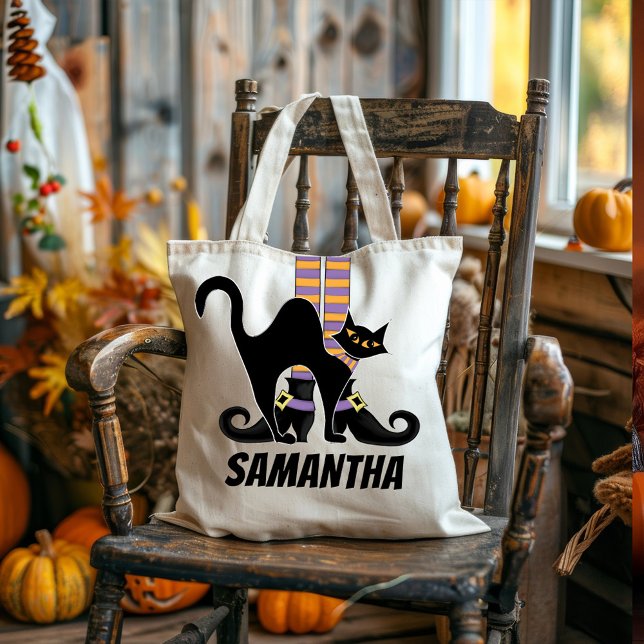 Cute Witch Halloween Personalized  Tote Bag (Halloween witch trick or treat bag)